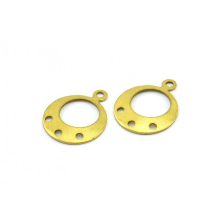 Base Orecchino/Connettore/Charm Cerchio con 3 Fori 16 x 13 mm in Ottone - 2 pz