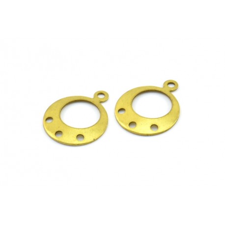 Brass Circle Earring Finding/ Link/Charm with 3 Holes 16 x 13 mm - 2 pcs