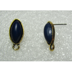 Horse Eye Ear Stud 19x9 mm Dark Blue Resin Stone, Gold Bae Colour - 2 pcs