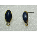 Perno Navetta 19x9 mm Pietra Resina Dark Blue, Base Dorata - 2 pz