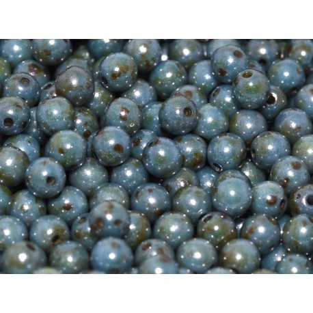 Perle Tonde in Vetro di Boemia 3 mm Chalk White Blue/Green Luster - 50 Pz