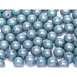 Round Beads 8 mm Chalk White Baby Blue Luster - 20 pcs