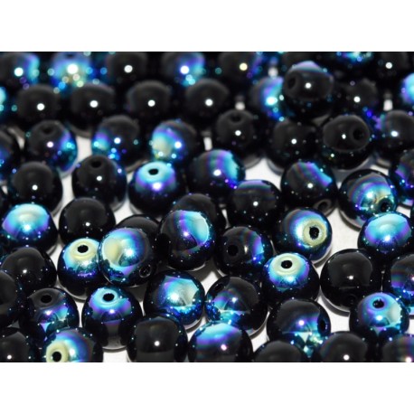 Perle Tonde in Vetro di Boemia 8 mm Jet AB - 20 Pz