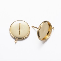 Perno Acciaio Tondo Piatto per Alloggiamento Cabochon da 12 mm, Dorato con Asolina - 2 pz