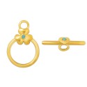 Chiusura T-Bar in Acciaio Fiore con Strass 23x15x5,5 mm, Color Oro Strass Azzurro - 1 pz