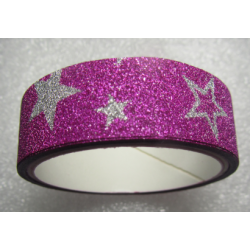 Stickers Adesivi con Glitters 14,5 mm Stelle Fucsia - 1 Rotolo da circa 3 m