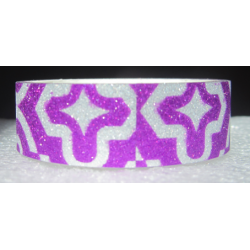 Stickers with Glitters 14,5 mm Fuchsia and White Patterns - 1 Roll of about 3 m