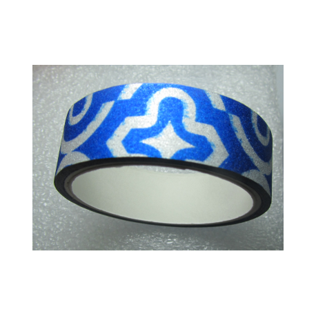 Stickers Adesivi con Glitters 14,5 mm Disegni Blu e Bianchi - 1 Rotolo da circa 3 m