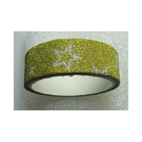 Stickers Adesivi con Glitters 14,5 mm Stelle Oro - 1 Rotolo da circa 3 m