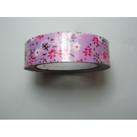 Nastro Adesivo Soggetti Floreali 15 mm Fiori Bianchi/Fucsia Sfondo Rosa - 1 Rotolo da circa 5 m