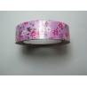 Nastro Adesivo Soggetti Floreali 15 mm Fiori Bianchi/Fucsia Sfondo Rosa - 1 Rotolo da circa 5 m