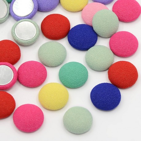 Cabochon Rivestito in Tessuto, Base Alluminio, Tondo 13 mm Tinta Unita, Colori Assortiti - 4 pz