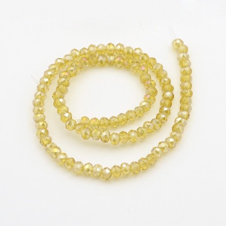 Rondelle Sfaccettate in Vetro 3 x 2 mm Light Khaki AB - 1 Filo da circa 100 pz