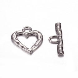 Chiusura T-Bar Cuore 26x23x2 mm, Color Hematite - 1 pz