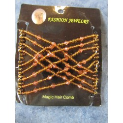 Magic Hair Comb with Glass Seed Beads 90x80 mm, Smoky Topaz - 1 pc