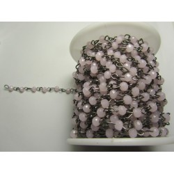 Rosary Chain Gunmetal Color, Light Rose Faceted Oval Beads 4x3 mm - 50 cm