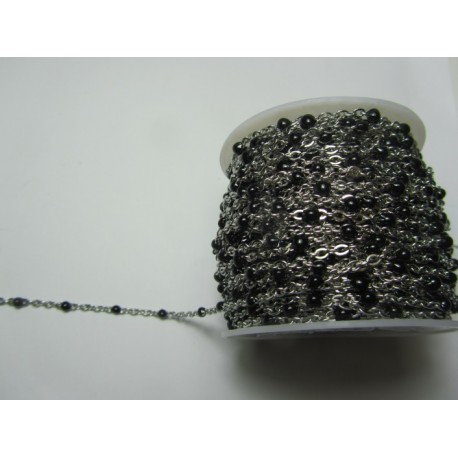 Catena Rosario Acciaio , Perline Nere 2,5x2 mm - 50 cm
