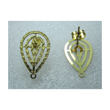 Perno Acciaio Goccia Lavorato 23x14 mm Dorato Lucido con Farfalline - 2 pz