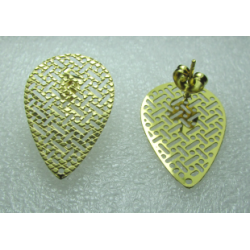 Stainless Steel Drop Ear Stud 25x18 mm Openwork, Shiny Gold with Ear nut - 2 pcs