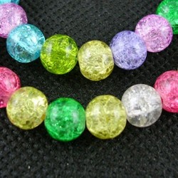 Round Crackle Glass Beads, Dyed, 8 mm Mixed Colours - 20 pcs