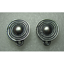 Zamak Round Concentrical Circles Ear Stud 20x23 mm Nickel Color- 2 pcs