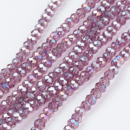 Rondelle Sfaccettate in Vetro 3,5~4x2,5~3 mm Rosy Brown AB - 1 Filo da circa 150 pz