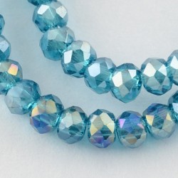 Glass Faceted Oval Beads 3.5~4x2.5~3 mm Cadet Blue AB - 1 Strand of about 150 pcs