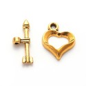 Chiusura T-Bar Cuore 13x16 mm, Color Oro - 1 pz