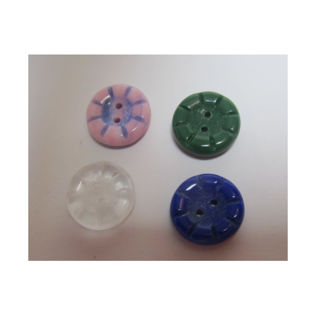 Bottone Fiore 14x5 mm Colori Misti Variegati Rosa/Verde/Blue/Crystal - 5 pz