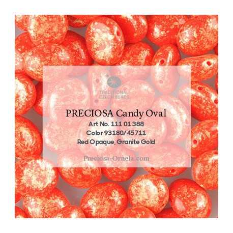 Candy Oval Beads 6x4 mm Opaque Red Granite Gold - 20 pz