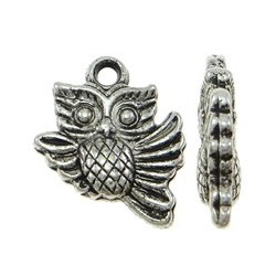 Charm Gufo 15x19 mm Color Argento Antico - 10 pz