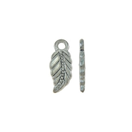 Charm Foglia 7x18 mm Color Argento Antico - 10 pz
