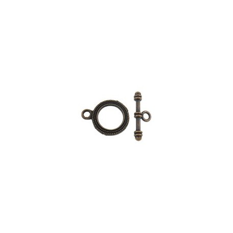 Chiusura T-Bar Tonda 18x22,5x2 mm, Color Rame Antico - 1 pz (2 parti)