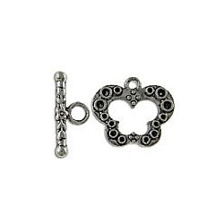 Chiusura T-Bar Farfalla 19x16x2 mm, Color Argento Anticato - 2 pz 