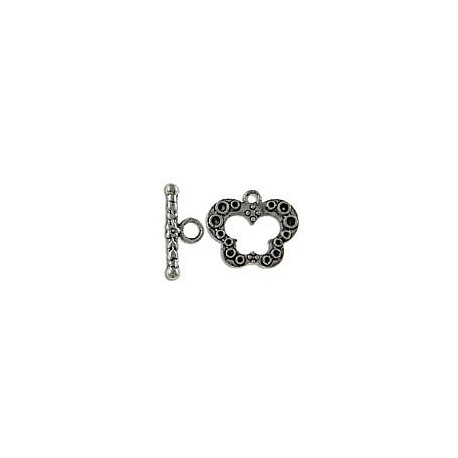 Chiusura T-Bar Farfalla 19x16x2 mm, Color Argento Anticato - 2 pz 