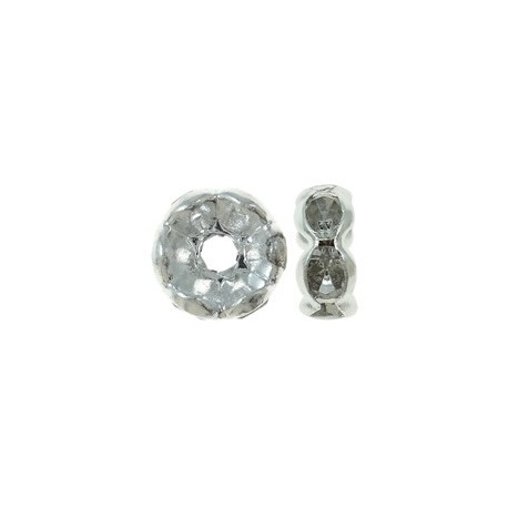 Rondella in Ottone 8x3,5 mm, con Strass, Color Platino - 10 pz