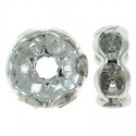 Rondella in Ottone 8x3,5 mm, con Strass, Color Platino - 10 pz