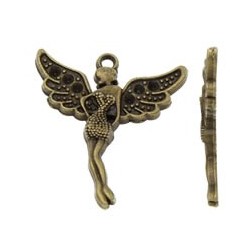 Pendente Fata 29x32x3 mm Color Bronzo Anticato, con Strass - 2 pz