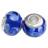 Large Hole Oval Bead, Glass and Brass, 11x14 mm, Handmade, Blue - 2 pcs