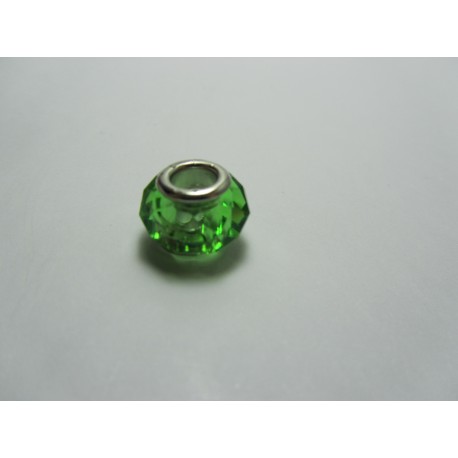 Rondella Sfaccettata a Foro Largo in Vetro ed Ottone 10x14 mm, Verde Chiaro - 2 pz