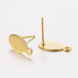 Stainless Steel Flat Plate Oval Ear Stud 12,5 x 6 x0,8 mm Golden Colour - 2 pcs