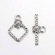 Chiusura T-Bar Rombo Lavorato con Fiore 21x15x2 mm, Color Argento Anticato - 1 pz
