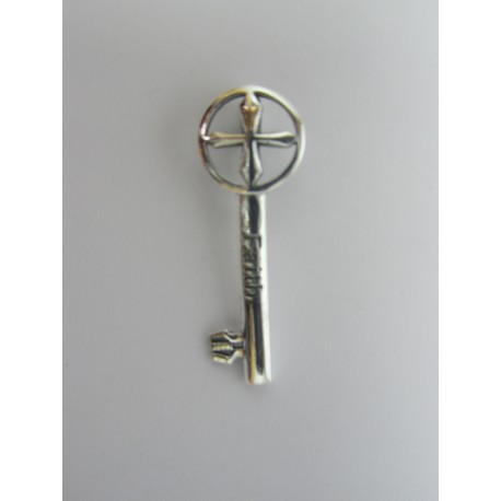 Pendente in Argento 925 Chiave con scritta Faith 34x12 mm