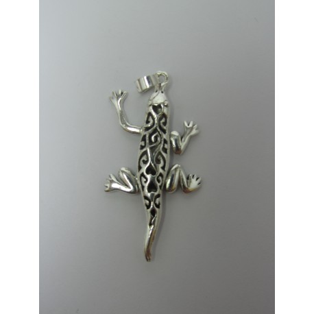 Pendente in Argento 925 Geco con Zampe Mobili 43x22 mm 