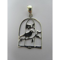 Pendente in Argento 925 Gabbia con Uccellino 30x20 mm 