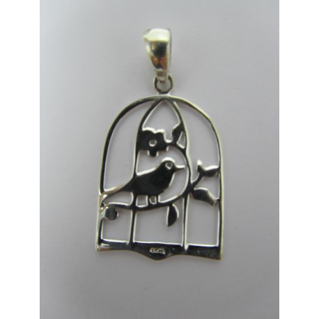 Pendente in Argento 925 Gabbia con Uccellino 30x20 mm 
