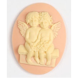 Oval Resin Cameo 40x30 mm Cherubs in Love Ivory / Light Rose - 1 pc
