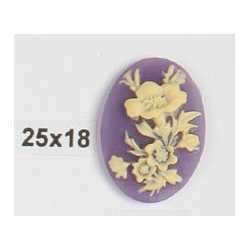 Cammeo Resina Ovale 25x18 mm Fiore Ivory / Violet - 1 pz