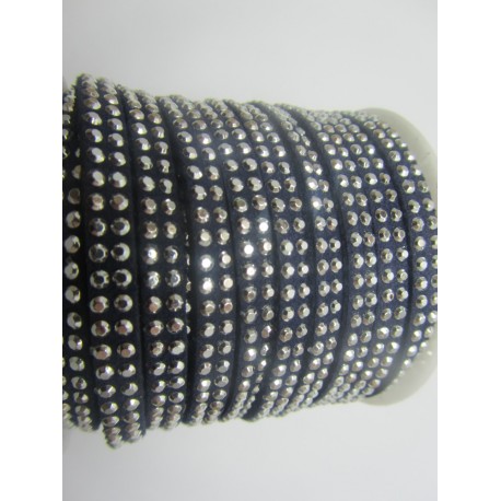 Fettuccia Alcantara con Borchie 5 mm Blu Scuro - 50 cm