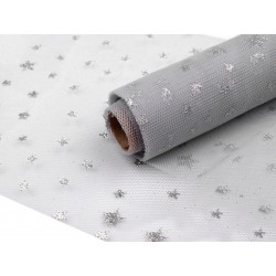 Decorative Tulle Fabric with Glitters Width 15 cm Silver Colour - 1 m